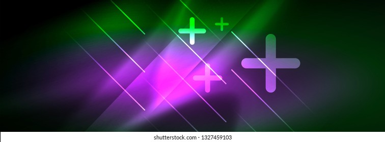Abstract neon glowing light background. Dark background with lights. Abstract background with neon lights, night view. Vector