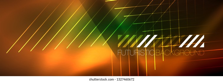 Fundo de luz brilhante néon abstrato. Fundo escuro com luzes. Fundo abstrato com luzes de néon, vista noturna. Vetor