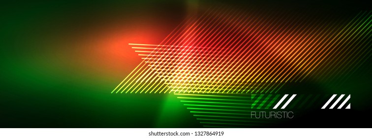 Abstract neon glowing light background. Dark background with lights. Abstract background with neon lights, night view. Vector