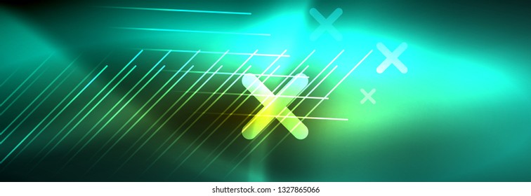 Abstract neon glowing light background. Dark background with lights. Abstract background with neon lights, night view. Vector