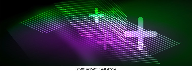 Resumen del fondo luminoso neón. Fondo oscuro con luces. Fondo abstracto con luces de neón, vista nocturna. Vector