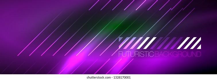 Abstract neon glowing light background. Dark background with lights. Abstract background with neon lights, night view. Vector