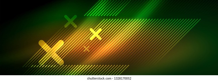 Resumen del fondo luminoso neón. Fondo oscuro con luces. Fondo abstracto con luces de neón, vista nocturna. Vector