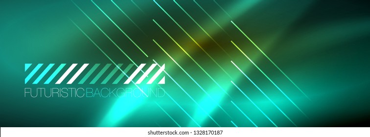 Fundo de luz brilhante néon abstrato. Fundo escuro com luzes. Fundo abstrato com luzes de néon, vista noturna. Vetor