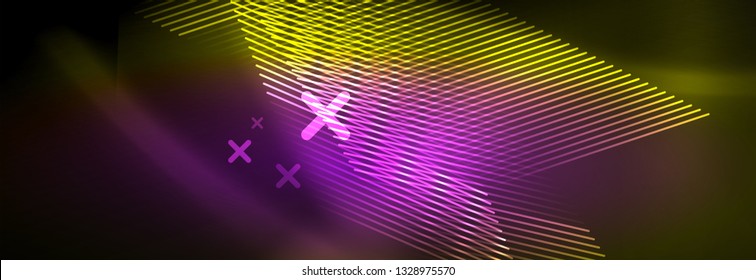 Resumen del fondo luminoso neón. Fondo oscuro con luces. Fondo abstracto con luces de neón, vista nocturna. Vector