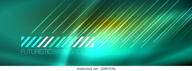 Abstract neon glowing light background. Dark background with lights. Abstract background with neon lights, night view. Vector
