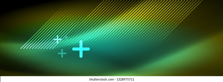 Abstract neon glowing light background. Dark background with lights. Abstract background with neon lights, night view. Vector