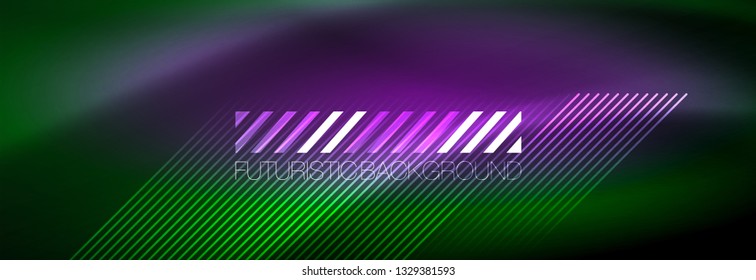 Resumen del fondo luminoso neón. Fondo oscuro con luces. Fondo abstracto con luces de neón, vista nocturna. Vector