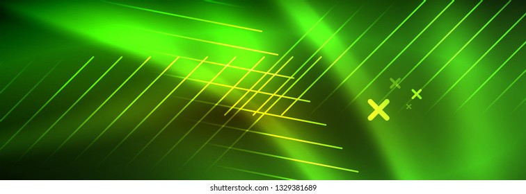 Abstract neon glowing light background. Dark background with lights. Abstract background with neon lights, night view. Vector