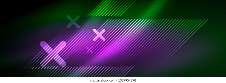 Abstract neon glowing light background. Dark background with lights. Abstract background with neon lights, night view. Vector