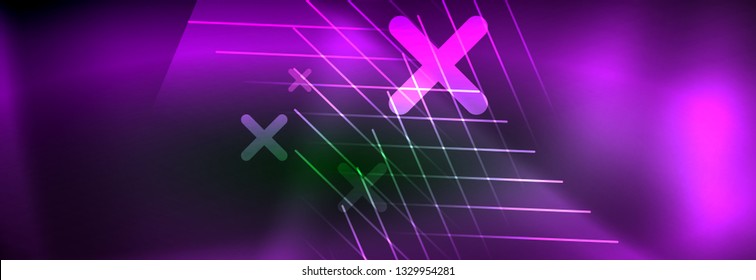 Abstract neon glowing light background. Dark background with lights. Abstract background with neon lights, night view. Vector
