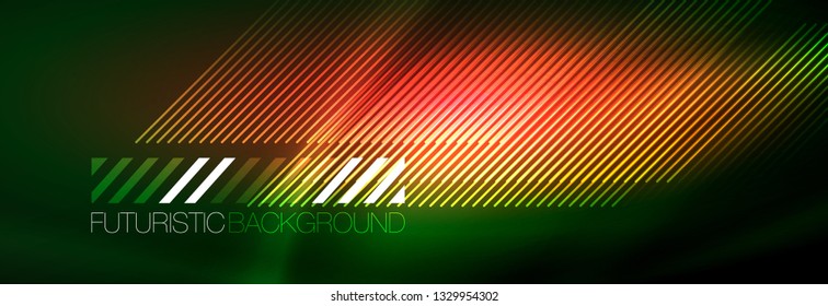 Abstract neon glowing light background. Dark background with lights. Abstract background with neon lights, night view. Vector