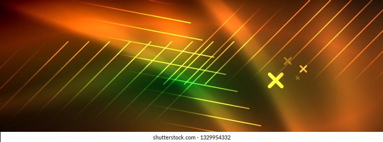 Abstract neon glowing light background. Dark background with lights. Abstract background with neon lights, night view. Vector