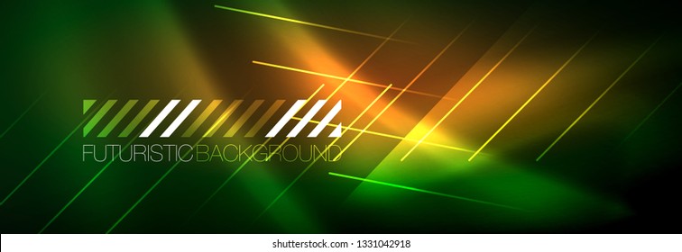 Resumen del fondo luminoso neón. Fondo oscuro con luces. Fondo abstracto con luces de neón, vista nocturna. Vector