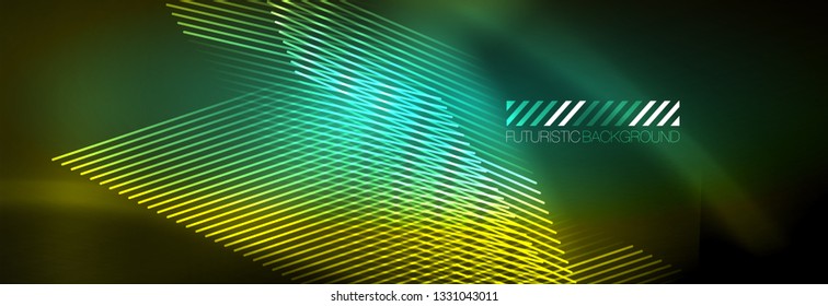 Abstract neon glowing light background. Dark background with lights. Abstract background with neon lights, night view. Vector
