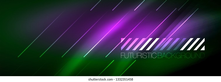 Abstract neon glowing light background. Dark background with lights. Abstract background with neon lights, night view. Vector