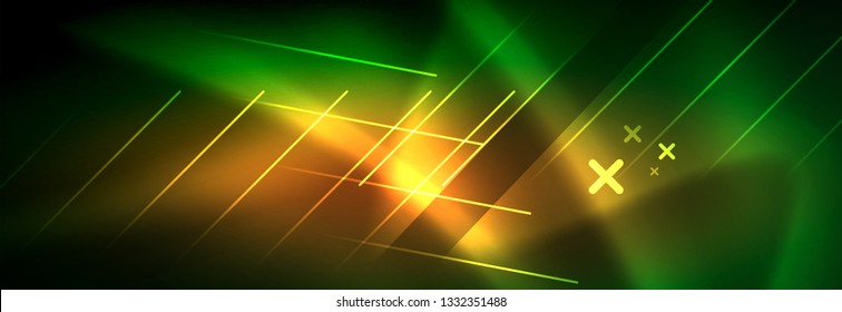 Abstract neon glowing light background. Dark background with lights. Abstract background with neon lights, night view. Vector