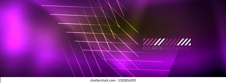 Abstract neon glowing light background. Dark background with lights. Abstract background with neon lights, night view. Vector