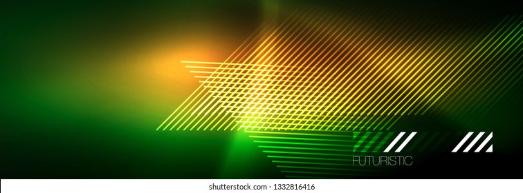 Resumen del fondo luminoso neón. Fondo oscuro con luces. Fondo abstracto con luces de neón, vista nocturna. Vector