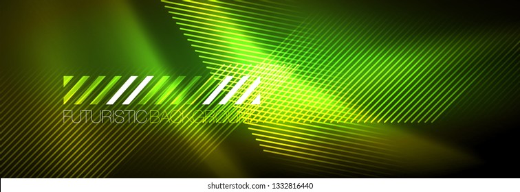 Resumen del fondo luminoso neón. Fondo oscuro con luces. Fondo abstracto con luces de neón, vista nocturna. Vector