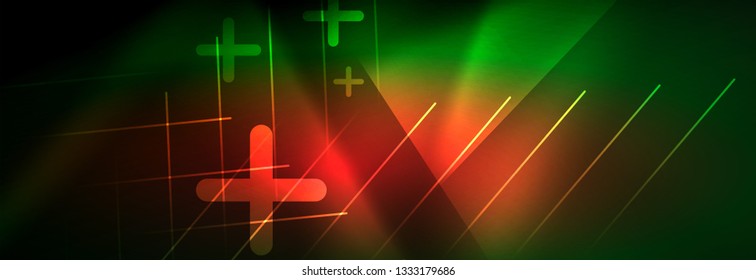 Resumen del fondo luminoso neón. Fondo oscuro con luces. Fondo abstracto con luces de neón, vista nocturna. Vector