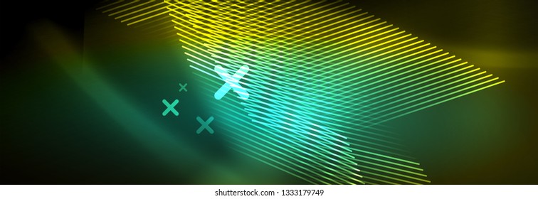 Abstract neon glowing light background. Dark background with lights. Abstract background with neon lights, night view. Vector