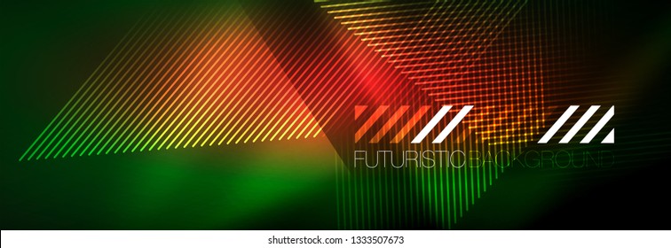 Abstraktes Neon, das hellen Hintergrund strahlt. Dunkler Hintergrund mit Lichtern. Abstrakter Hintergrund mit Neonleuchten, Nachtsicht. Vektorgrafik