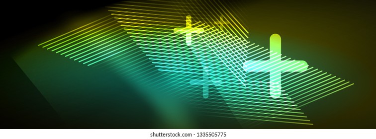Abstraktes Neon, das hellen Hintergrund strahlt. Dunkler Hintergrund mit Lichtern. Abstrakter Hintergrund mit Neonleuchten, Nachtsicht. Vektorgrafik