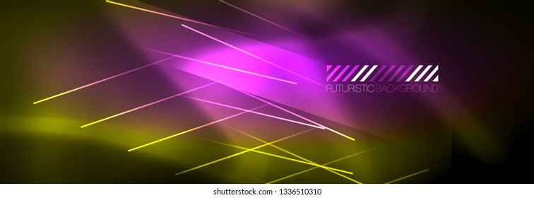 Abstract neon glowing light background. Dark background with lights. Abstract background with neon lights, night view. Vector