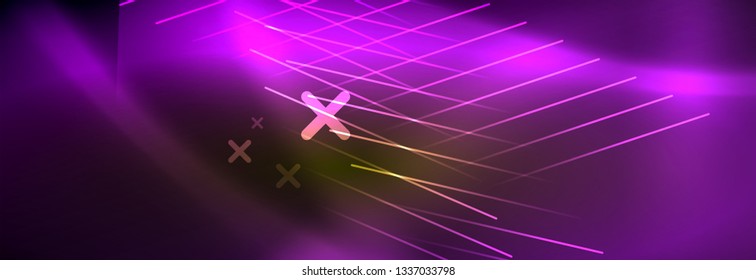 Resumen del fondo luminoso neón. Fondo oscuro con luces. Fondo abstracto con luces de neón, vista nocturna. Vector