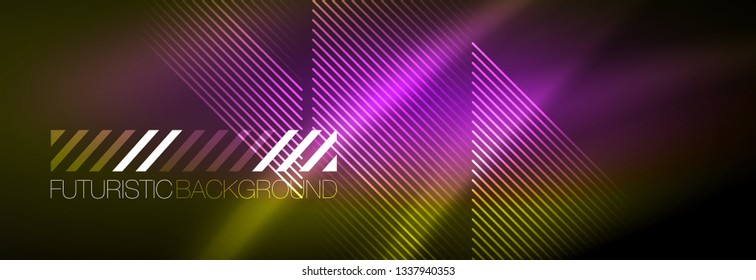 Abstraktes Neon, das hellen Hintergrund strahlt. Dunkler Hintergrund mit Lichtern. Abstrakter Hintergrund mit Neonleuchten, Nachtsicht. Vektorgrafik