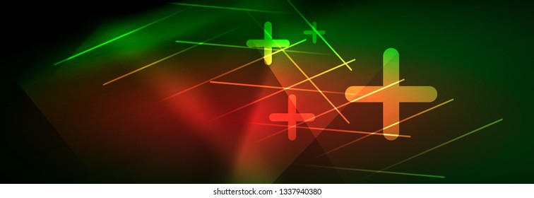 Abstract neon glowing light background. Dark background with lights. Abstract background with neon lights, night view. Vector