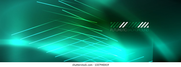 Abstract neon glowing light background. Dark background with lights. Abstract background with neon lights, night view. Vector