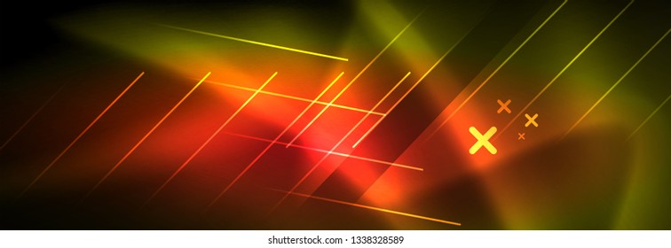 Resumen del fondo luminoso neón. Fondo oscuro con luces. Fondo abstracto con luces de neón, vista nocturna. Vector