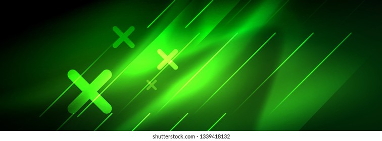 Resumen del fondo luminoso neón. Fondo oscuro con luces. Fondo abstracto con luces de neón, vista nocturna. Vector