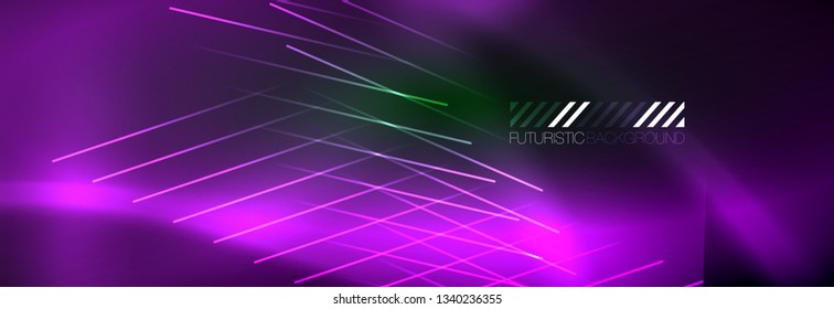 Abstract neon glowing light background. Dark background with lights. Abstract background with neon lights, night view. Vector