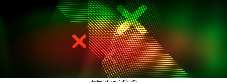Abstraktes Neon, das hellen Hintergrund strahlt. Dunkler Hintergrund mit Lichtern. Abstrakter Hintergrund mit Neonleuchten, Nachtsicht. Vektorgrafik