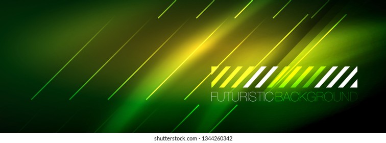 Resumen del fondo luminoso neón. Fondo oscuro con luces. Fondo abstracto con luces de neón, vista nocturna. Vector