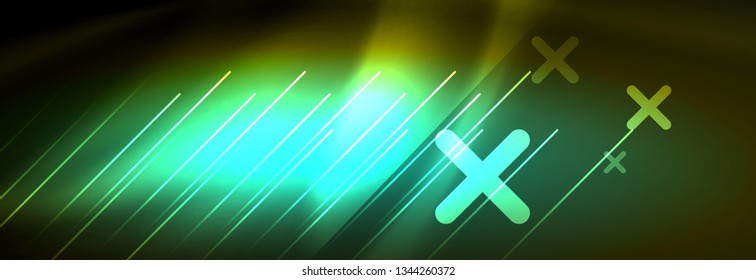 Abstract neon glowing light background. Dark background with lights. Abstract background with neon lights, night view. Vector