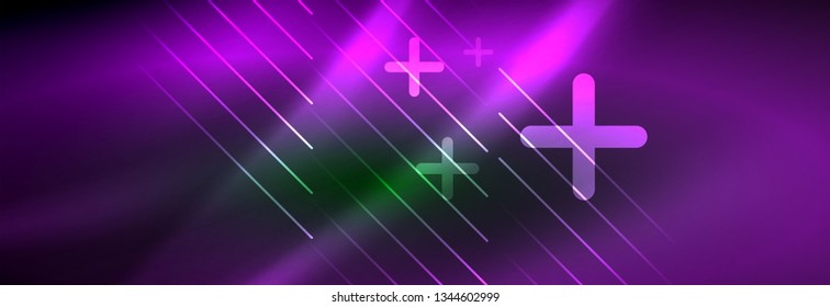 Resumen del fondo luminoso neón. Fondo oscuro con luces. Fondo abstracto con luces de neón, vista nocturna. Vector
