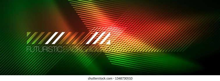 Abstract neon glowing light background. Dark background with lights. Abstract background with neon lights, night view. Vector