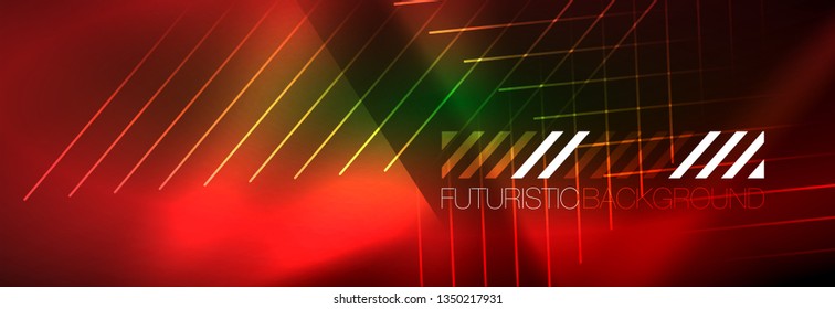 Abstract neon glowing light background. Dark background with lights. Abstract background with neon lights, night view. Vector