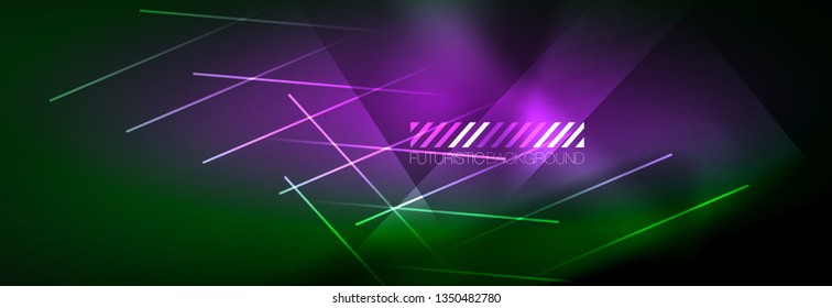 Fundo de luz brilhante néon abstrato. Fundo escuro com luzes. Fundo abstrato com luzes de néon, vista noturna. Vetor