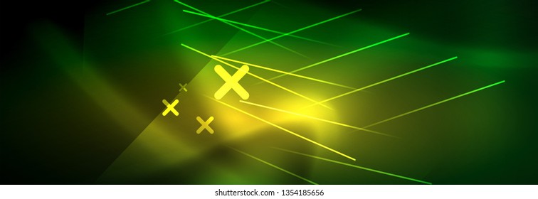 Abstract neon glowing light background. Dark background with lights. Abstract background with neon lights, night view. Vector