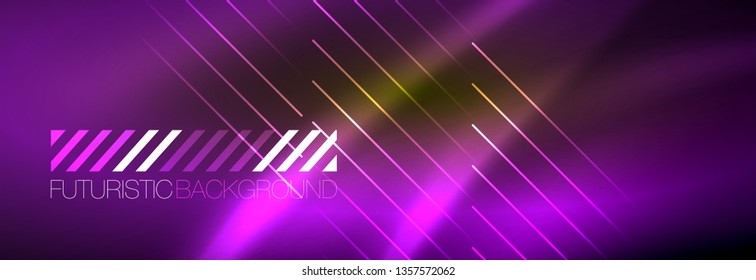 Abstract neon glowing light background. Dark background with lights. Abstract background with neon lights, night view. Vector