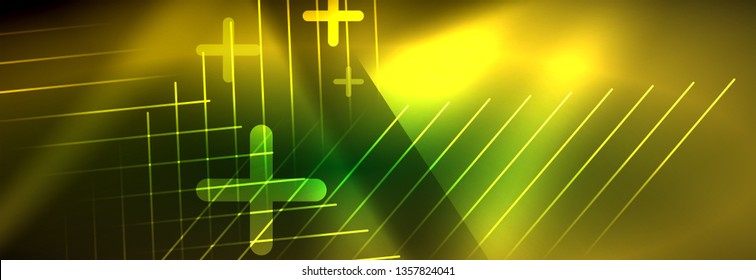 Abstract neon glowing light background. Dark background with lights. Abstract background with neon lights, night view. Vector