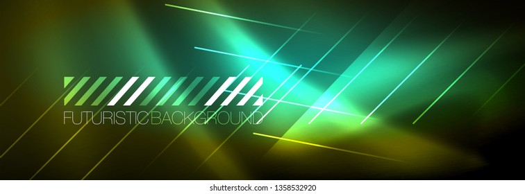 Abstract neon glowing light background. Dark background with lights. Abstract background with neon lights, night view. Vector