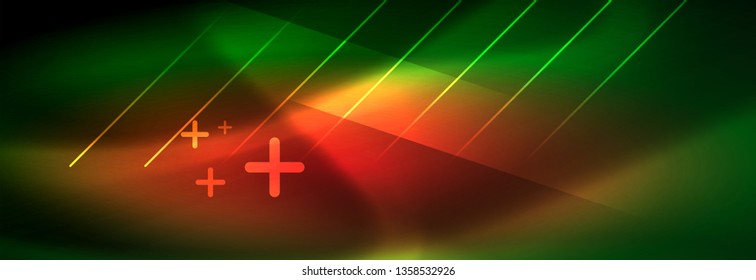 Abstract neon glowing light background. Dark background with lights. Abstract background with neon lights, night view. Vector