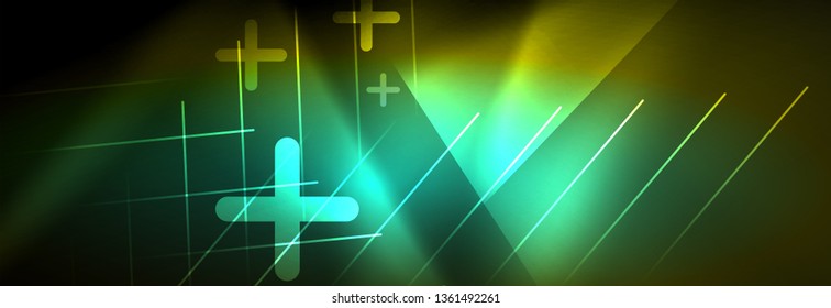 Abstract neon glowing light background. Dark background with lights. Abstract background with neon lights, night view. Vector