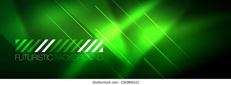 Abstract neon glowing light background. Dark background with lights. Abstract background with neon lights, night view. Vector